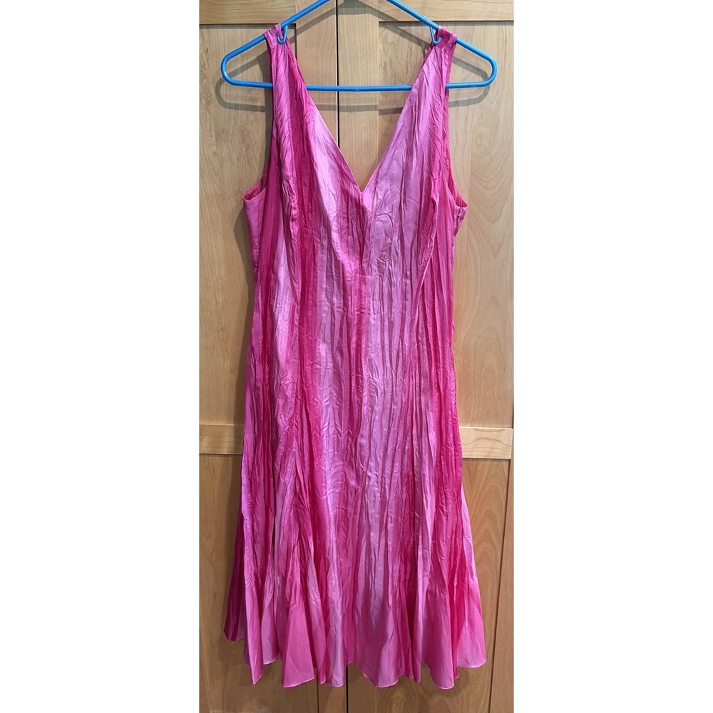 RALPH LAUREN PINK CRINKLE SILK SLEEVELESS OMBRE DRESS Sz 12 Coquette /Barbiecore